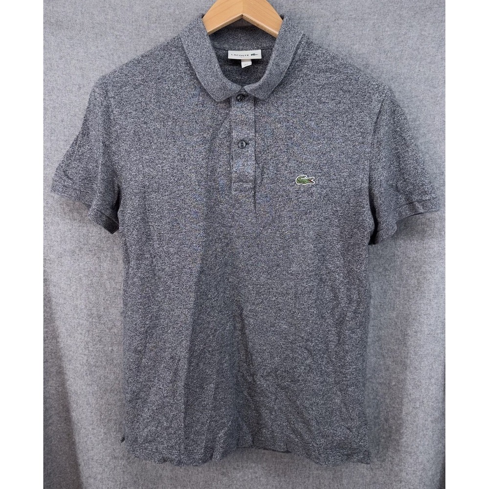 Lacoste Crocodile Polo Shirt FR 5 US Large Slim Gray Cotton Piqué Classic Y2K - Picture 2 of 8